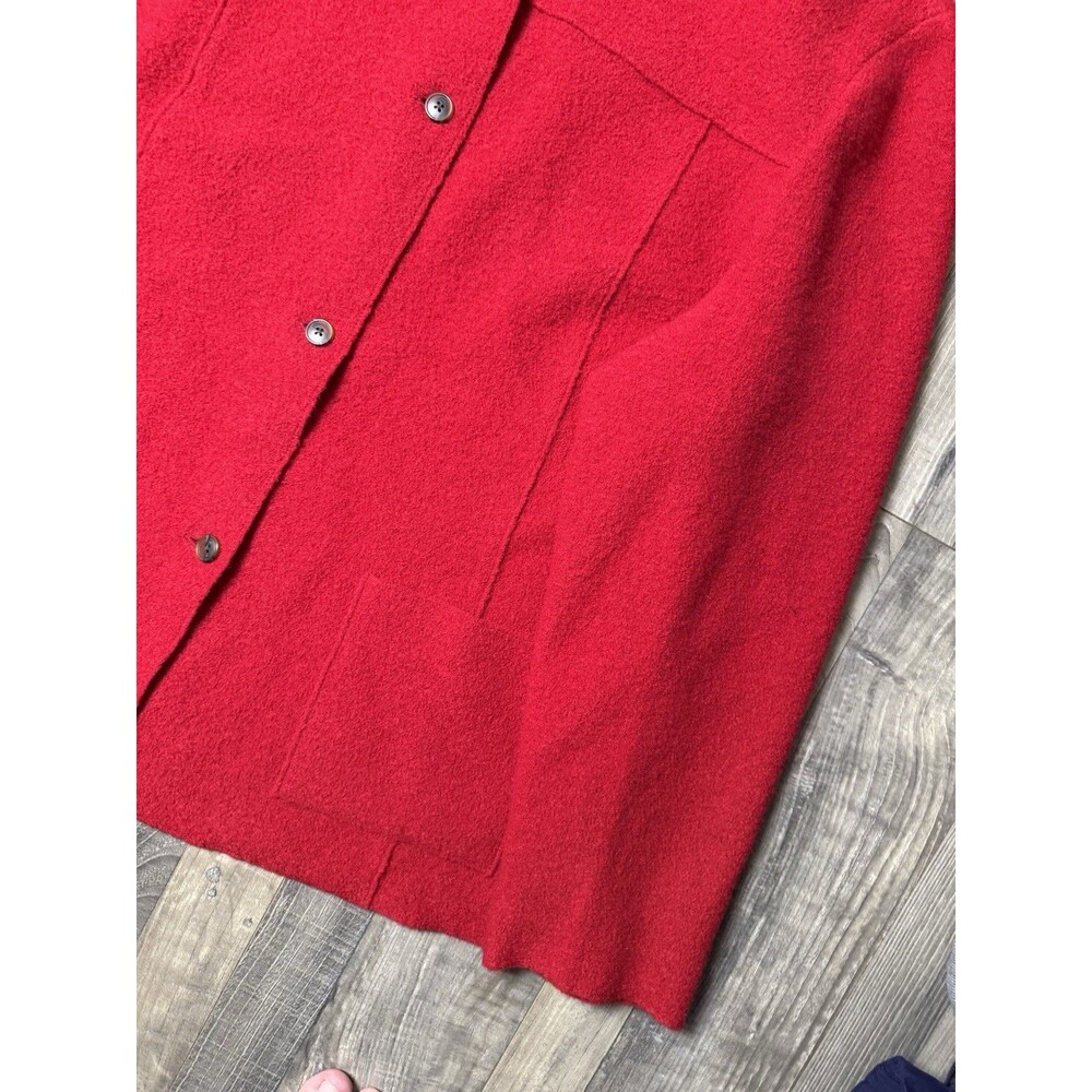 Vtg 90s Lands End Red 100% Broiled Wool Button Front Shirt Jacket Womens Plus 24 - Picture 3 of 7
